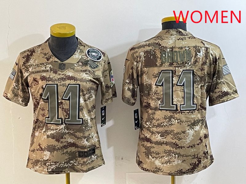 Women Philadelphia Eagles 11 Brown Camo Nike 2025 Salute to Service Limited NFL Jersey style 3